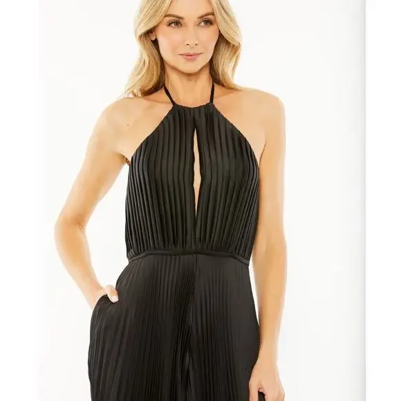 Mac Duggal 27457 Halter Neck Pleated Jumpsuit in Black Size 2 NWT in Plastic - Picture 3 of 6